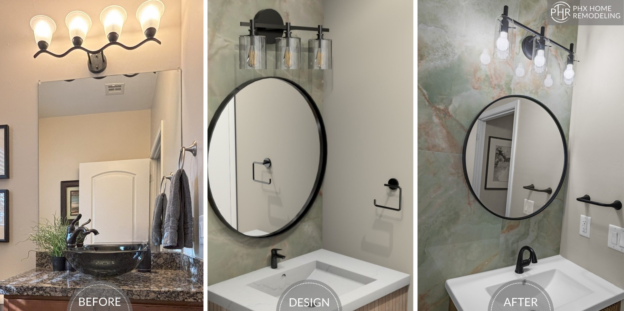 Nancy's outdated half bathroom renovation before & after in Chandler AZ Nancy's outdated half bathroom renovation before & after in Chandler AZ