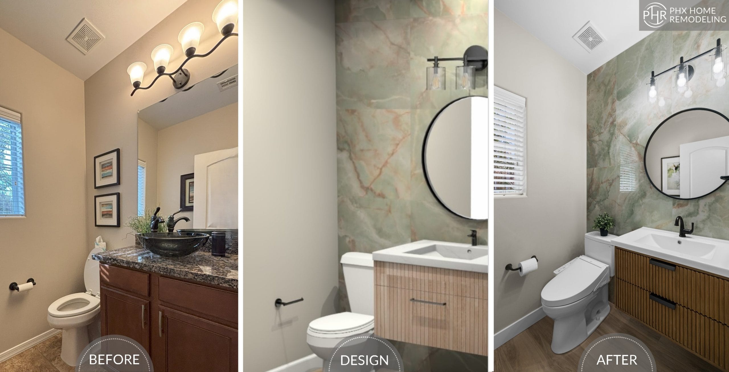 Nancy's outdated half bathroom renovation before and after in Chandler AZ Nancy's outdated half bathroom renovation before and after in Chandler AZ