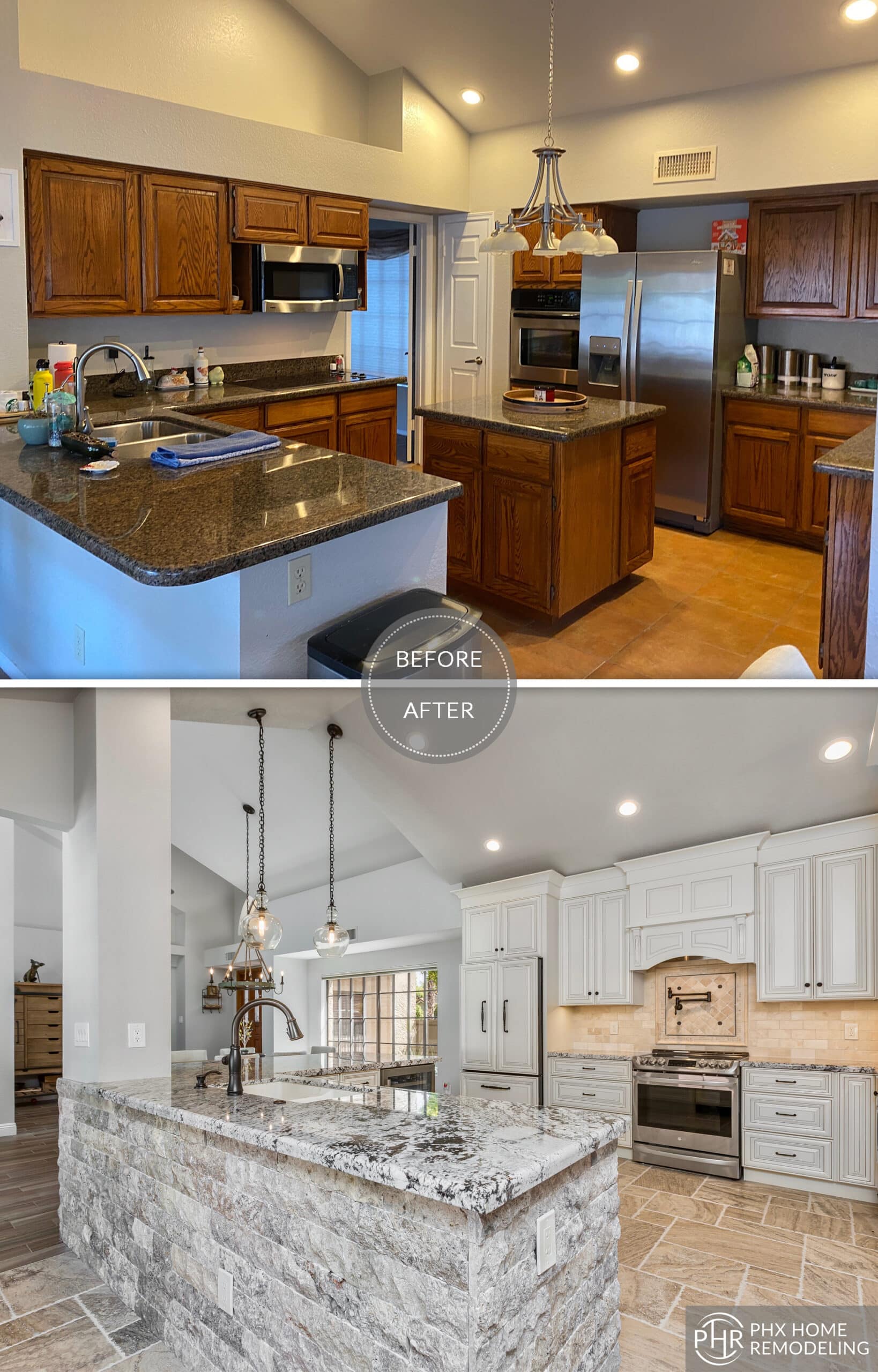 Remarkable Changes Made To A Kitchen Through A Remodel, Highlighting The Beautiful New Cabinets And Countertops