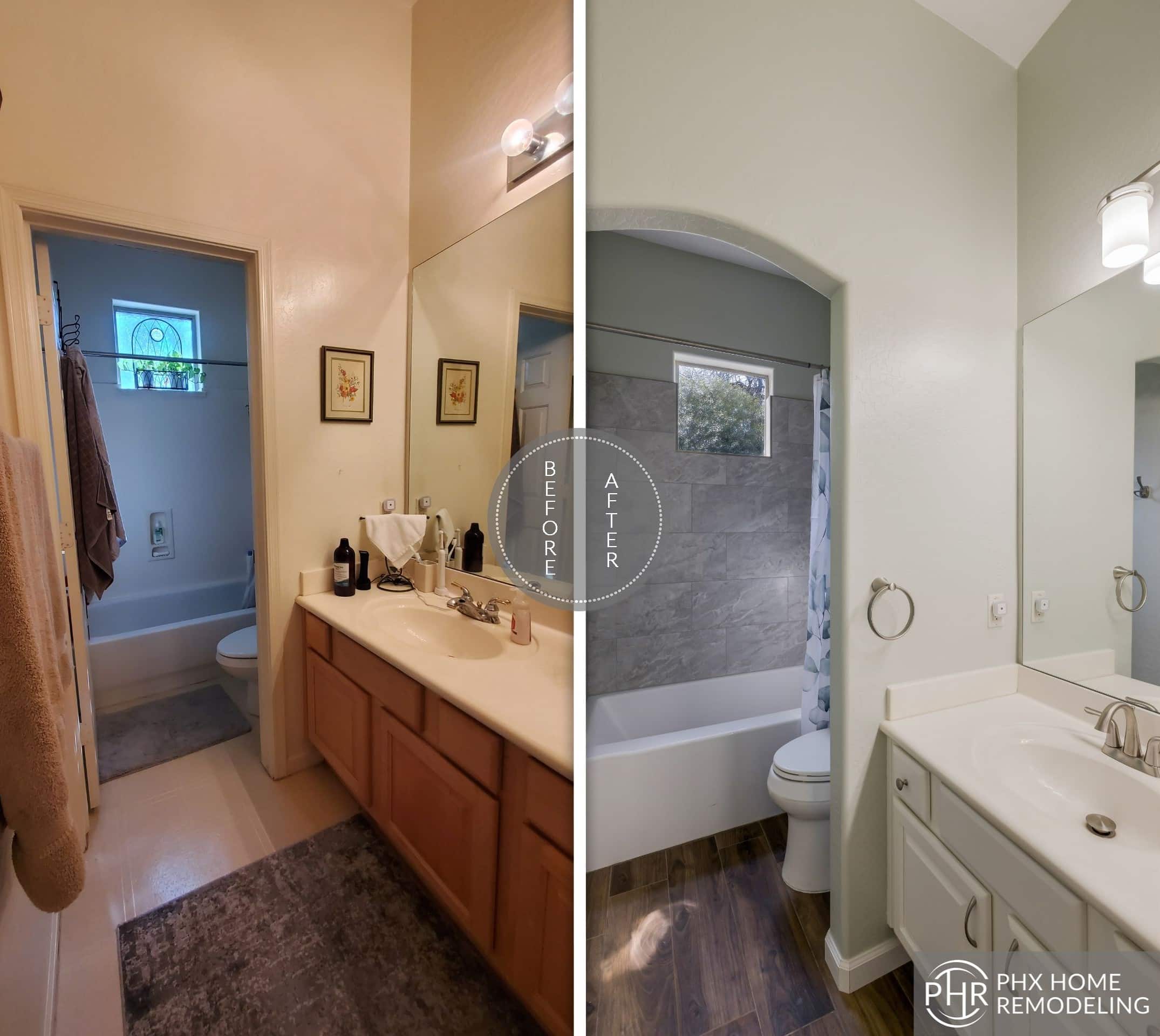 bathroom being remodeled before & after in chandler AZ