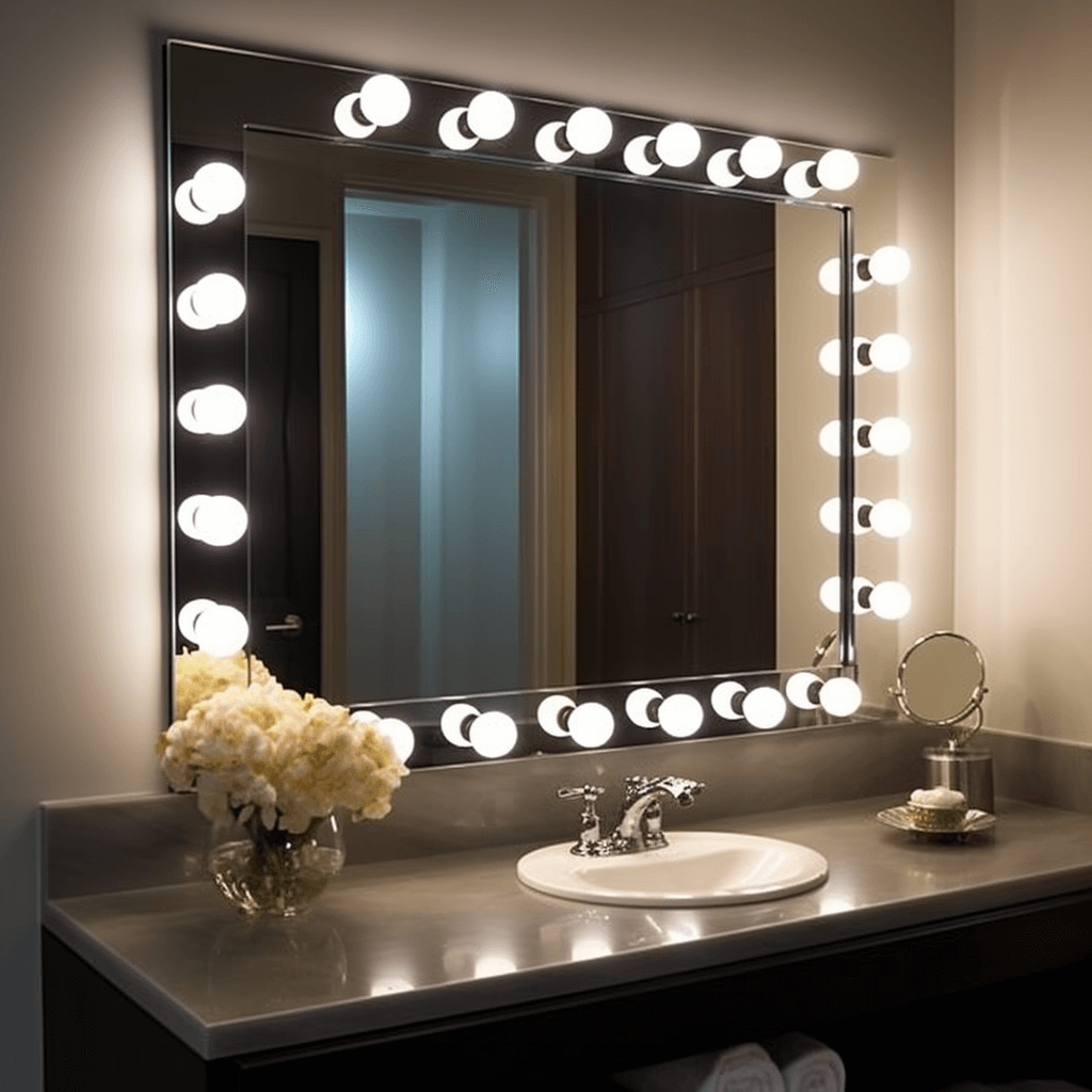 square bathroom mirror with lights for applying make up